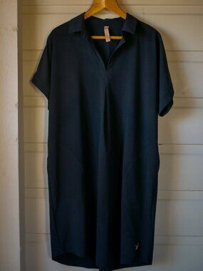 INDYEVA Black V-Neck Short Sleeve Outdoor Shift Dress with Pockets XL